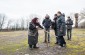 The Yahad team with Maria L. during an interview.  At this place, the territory of the former Polish manor, two wooden barracks were built, and a camp was created.   ©Les Kasyanov/Yahad - In Unum